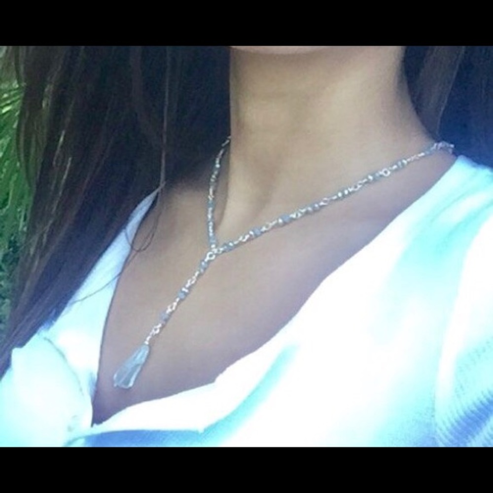 Aquamarine & Crystal Lariat necklace.